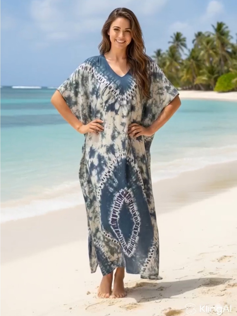 Tribal Tan Green Maxi Kaftan Dress Beach Cover Up NWT